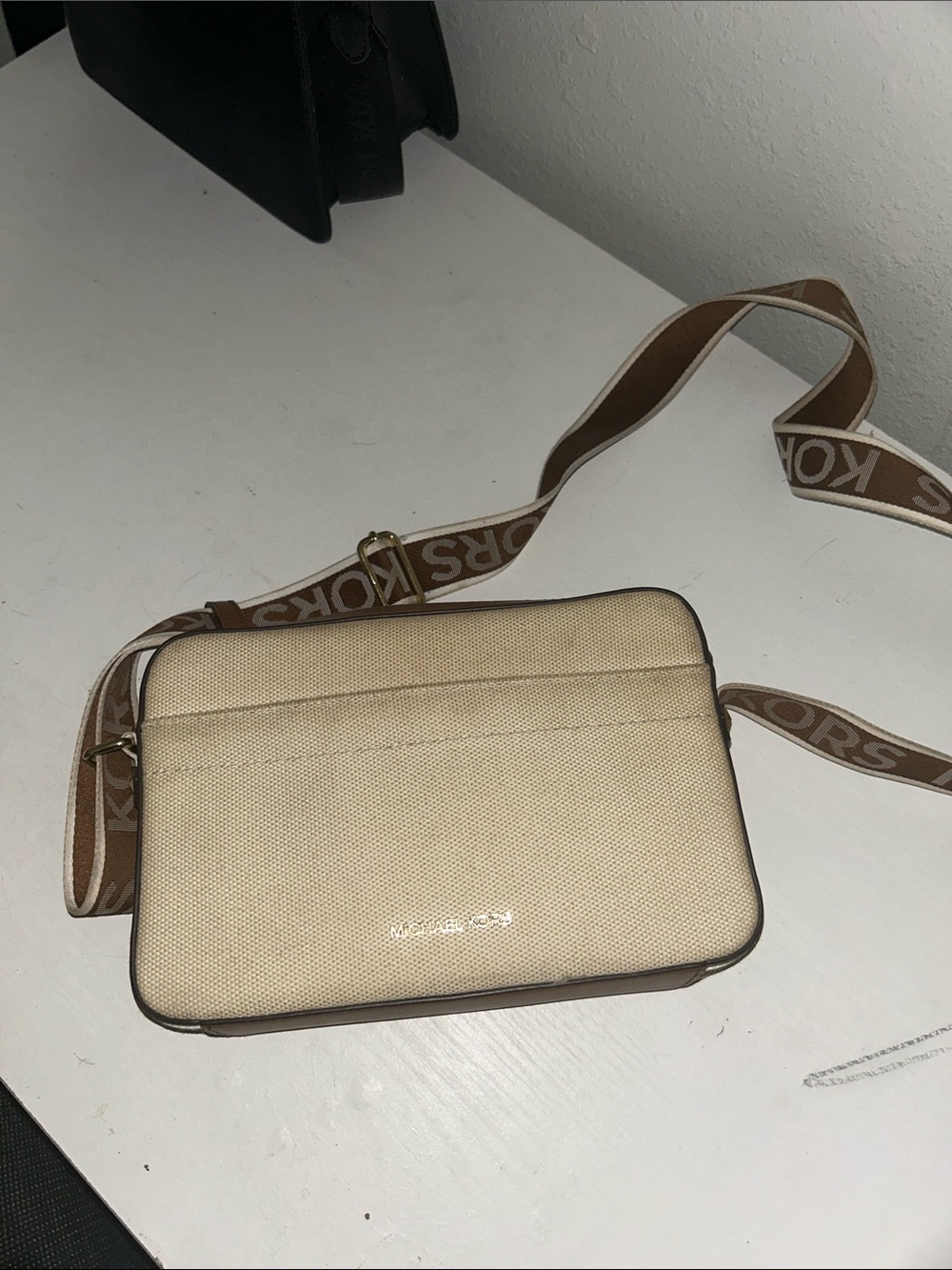 Michael Kors Cream Canvas Crossbody with Logo Strap